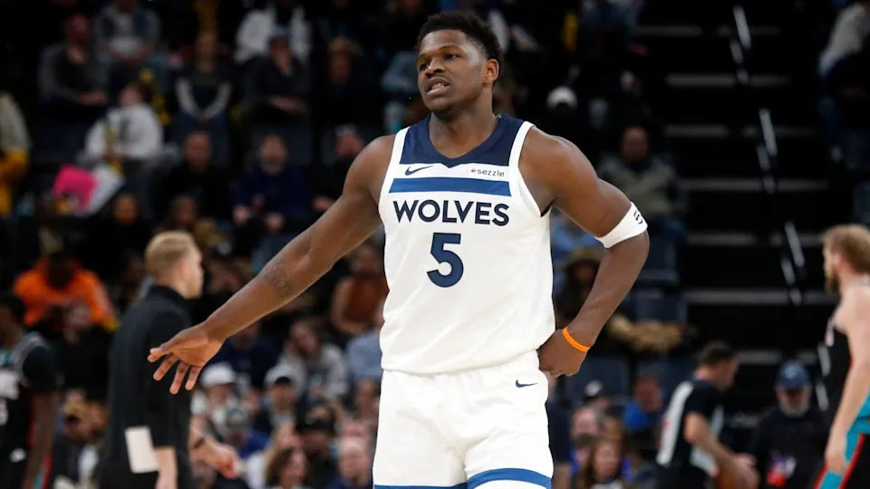 Minnesota Timberwolves guard Anthony Edwards reacts during the second quarter against the Memphis GrizzliesPetre Thomas-Imagn Images