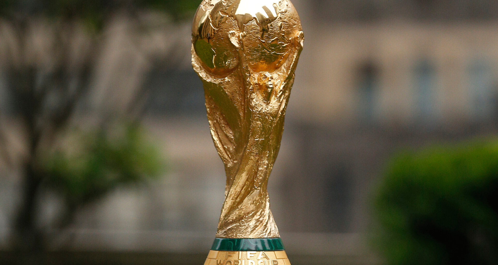 The FIFA World Cup Trophy is displayed before press conference at Rockefeller Plaza, June 16, 2022, in New York.