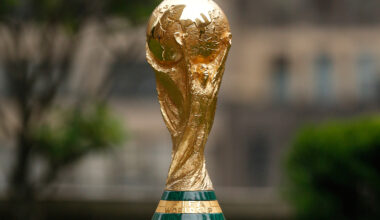 The FIFA World Cup Trophy is displayed before press conference at Rockefeller Plaza, June 16, 2022, in New York.