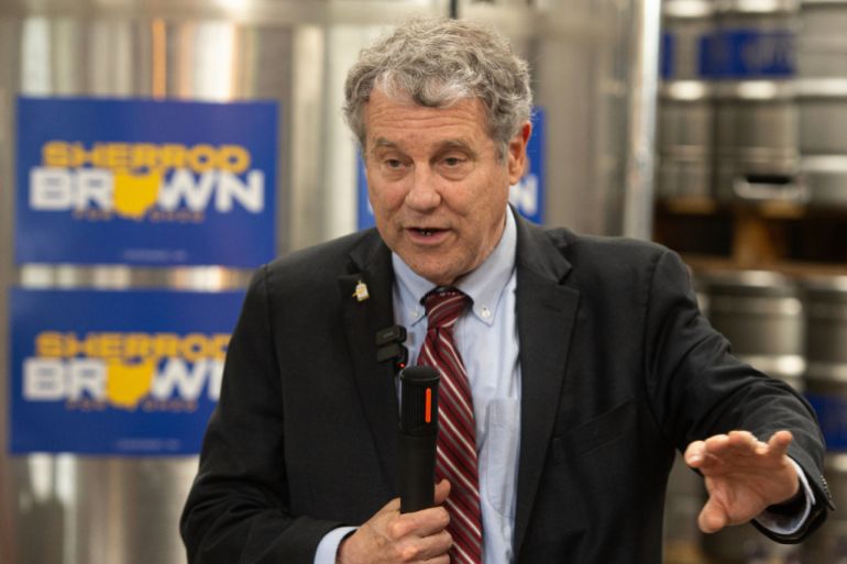 Former Democratic Senator Sherrod Brown speaks during a campaign event