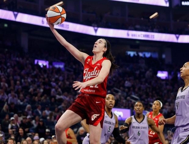 Indiana Fever's Caitlin Clark (22) takes a shot against the Golden State Valkyries in the first quarter at the Chase Center in San Francisco, Calif., on Thursday, May 28, 2026. (Nhat V. Meyer/Bay Area News Group)