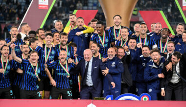 ROME, ITALY - MAY 13: Ceo of FC Internazionale Giuseppe Marotta celebrates with team after winning the Coppa Italia final match between SS Lazio and FC Internazionale at Stadio Olimpico on May 13, 2026 in Rome, Italy. (Photo by Marco Rosi - SS Lazio/Getty Images)