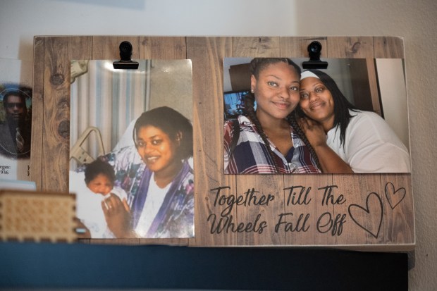 Photographs of Patricia Smith and her daughter Jasmine Jones are at their home in Chicago's Calumet Heights neighborhood, May 17, 2026. Jones had a quadruple transplant in January due to Cystic Fibrosis. (Josh Boland/Chicago Tribune)