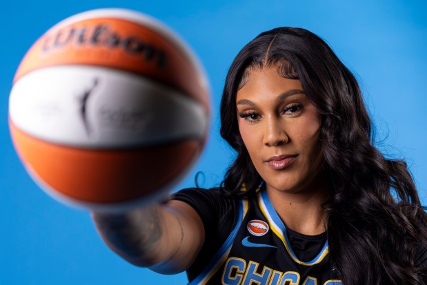 Chicago Sky center Kamilla Cardoso sits for a photo on media day at The Fields Studios on April 30, 2026, in Logan Square. (Eileen T. Meslar/Chicago Tribune)