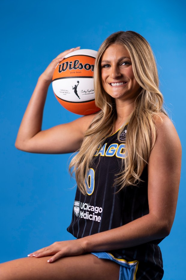 Chicago Sky guard Jacy Sheldon sits for a photo on media day at The Fields Studios on April 30, 2026, in Logan Square. (Eileen T. Meslar/Chicago Tribune)