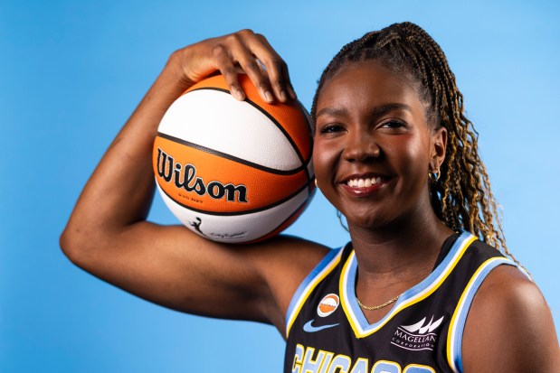 Chicago Sky center-forward Elizabeth Williams sits for a photo on media day at The Fields Studios on April 30, 2026, in Logan Square. (Eileen T. Meslar/Chicago Tribune)