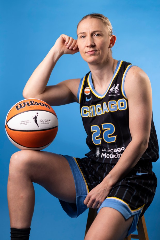 Chicago Sky guard Courtney Vandersloot sits for a photo on media day at The Fields Studios on April 30, 2026, in Logan Square. (Eileen T. Meslar/Chicago Tribune)
