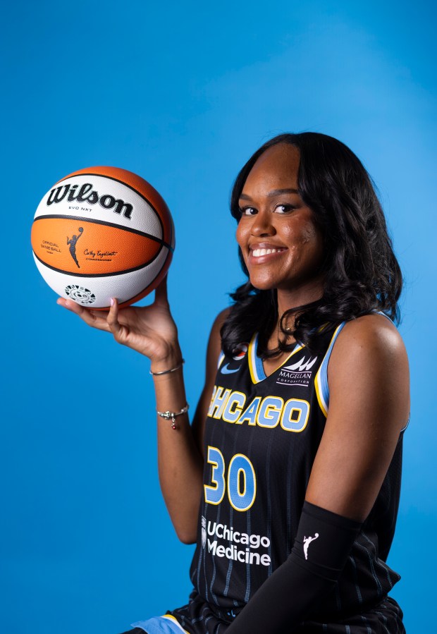 Chicago Sky forward Azurá Stevens sits for a photo on media day at The Fields Studios on April 30, 2026, in Logan Square. (Eileen T. Meslar/Chicago Tribune)