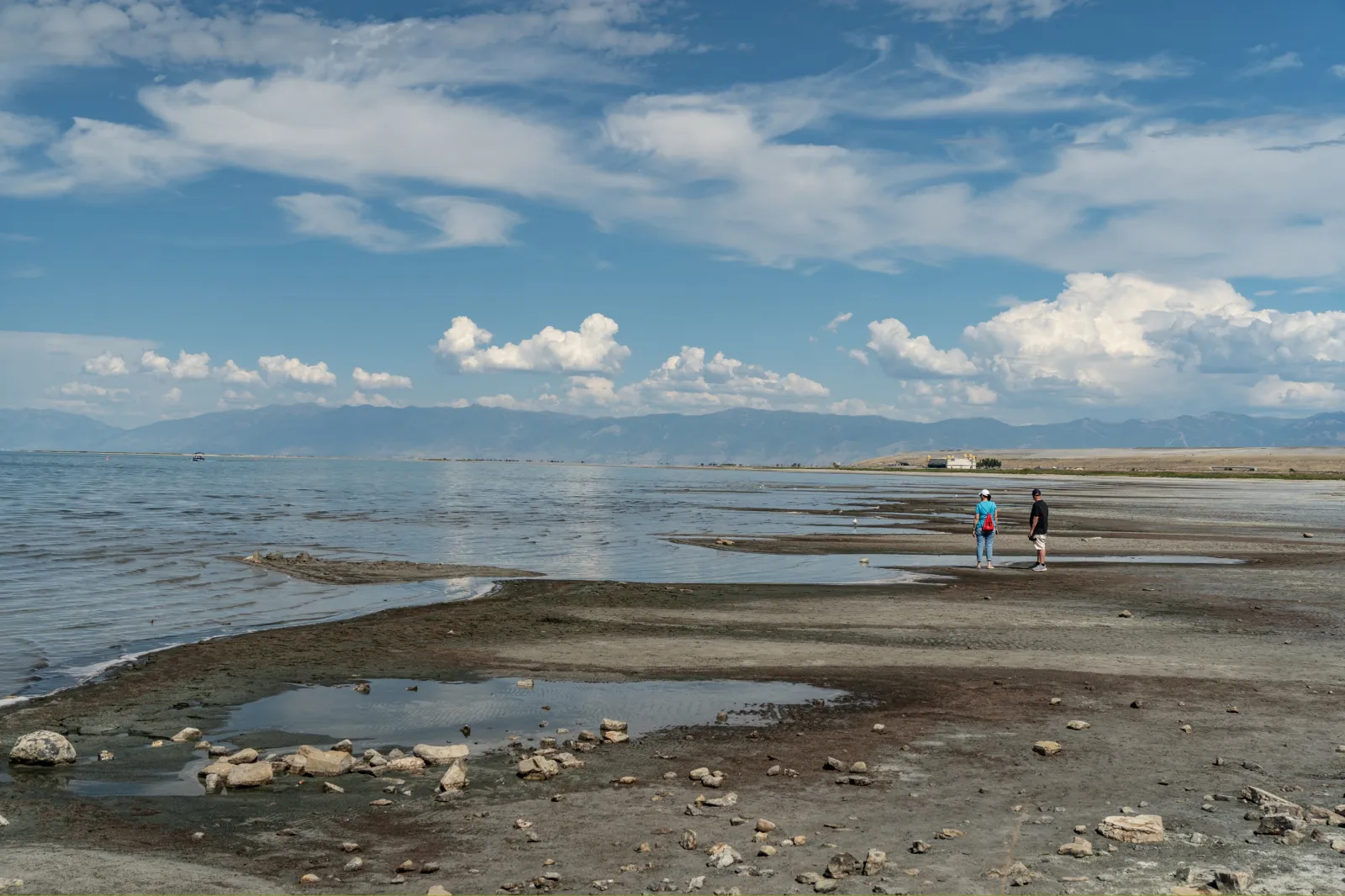 Great Salt Lake State Park beach with receding water in 2023.
