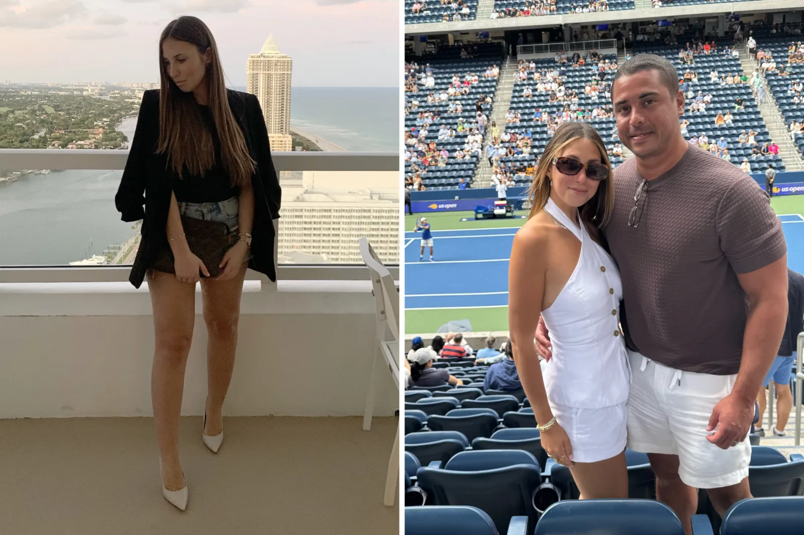Lindsay Kassab before treatment, and with her husband at Flushing Meadows, NY.