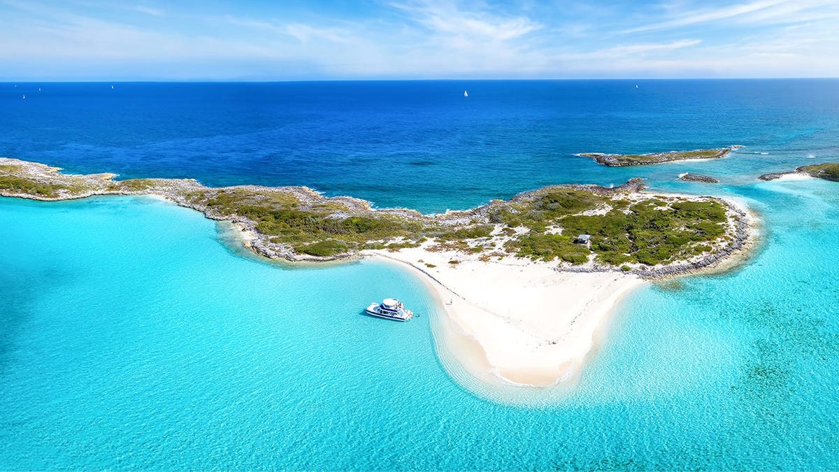 Aerial view of Exumas chain of islands