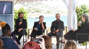 Diego Luna, Valèrie Delpierre, Luis Salinas and Anne Thompson at the American Pavilion - Day 3 during the 79th Annual Cannes Film Festival on May 14, 2026 in Cannes, France.