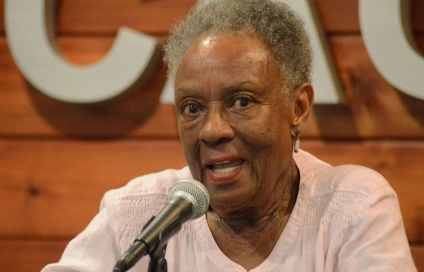 Park Forest's Myrtle Martin, 89, talks about Park Forest's racial situation through the years at a discussion of the documentary "Revisiting Utopia" Saturday at Chicago State University. May 16, 2026. (Jeff Vorva/for the Daily Southtown)