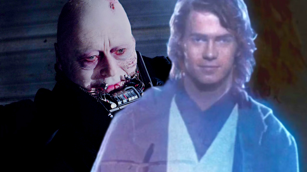 Darth Vader unmasked (Sebastian Shaw) and Anakin Skywalker's Force Ghost (Hayden Christensen) in Return of the Jedi