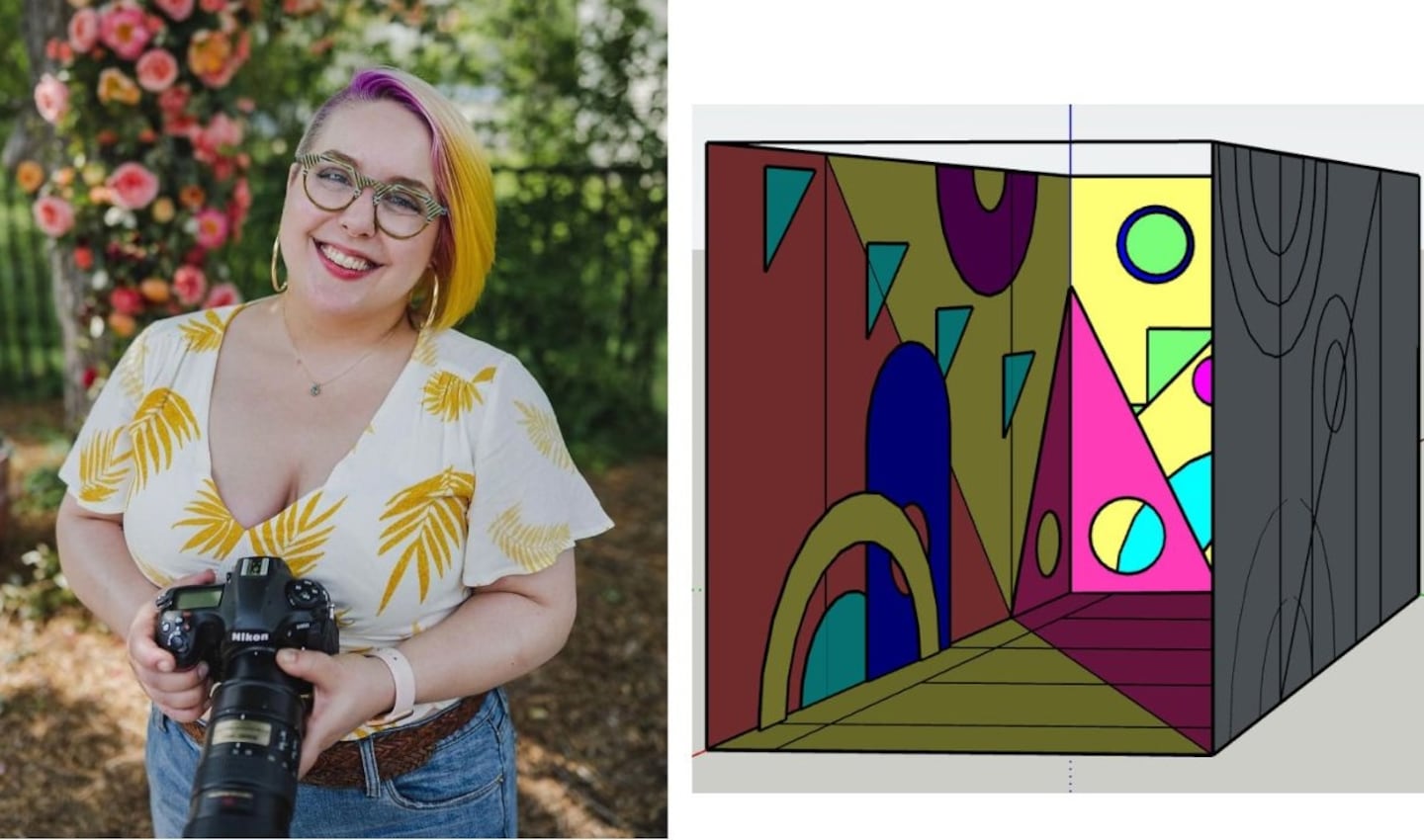 Photographer Amanda Macchia Photography's new photo studio pop-up Saturated (right mockup) is an immersive art experience in Somerville's Bow Market in celebration of Pride.