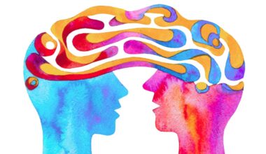 Graphic watercolor drawing of a mind meld