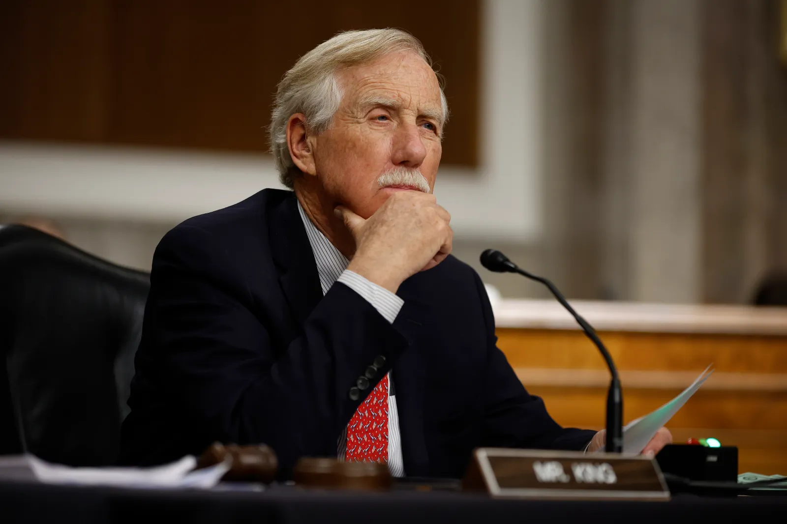 Senator Angus King attends a Senate Armed Services Committee hearing on Capitol Hill on April 27, 2022.