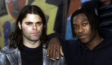 NEW YORK, NEW YORK--MARCH 10: Musician Scott Lucas and drummer Joe Daniels of the band Local H appear in a portrait taken on March 10, 1996 in New York City. (Photo by Al Pereira/Michael Ochs Archives/Getty Images)
