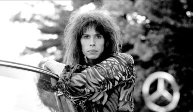 Steven Tyler of rock group Aerosmith in his 1956 Mercedes Benz 220S at Jamaica Pond, Boston MA October 9, 1975