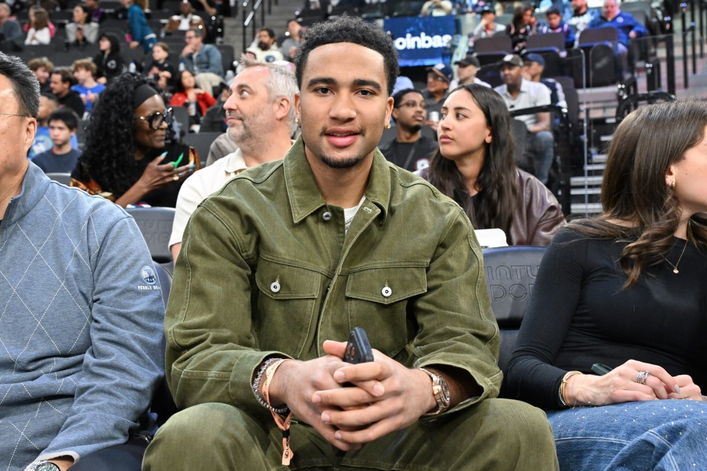 CJ Stroud attends a basketball game between the Los Angeles Clippers and the Minnesota Timberwolves at Intuit Dome on February 26, 2026 in Inglewood, California.