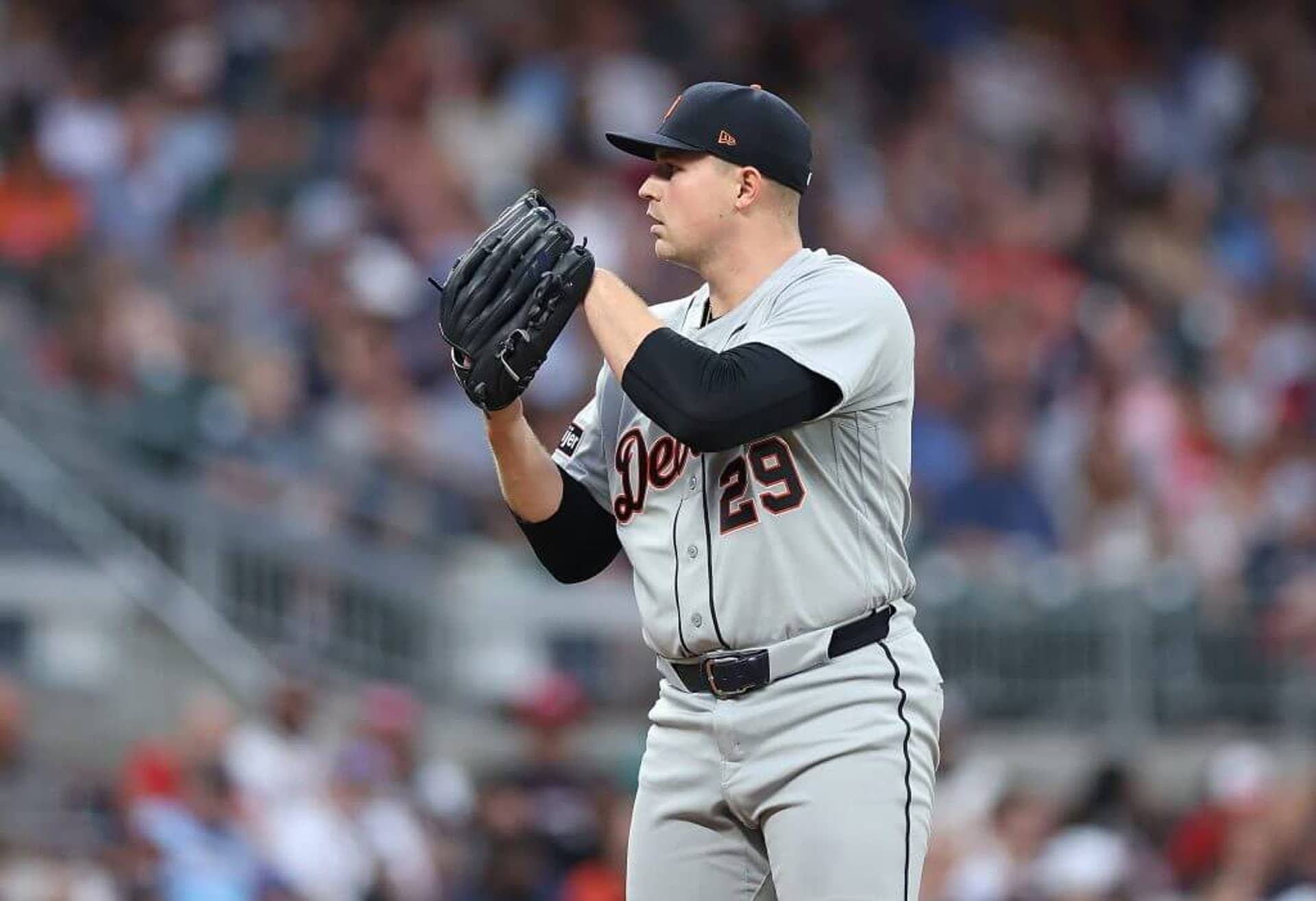 Tarik Skubal #29 of the Detroit Tigers pitches in the second inning against the Atlanta Braves at Truist Park on April 29, 2026 in Atlanta, Georgia.