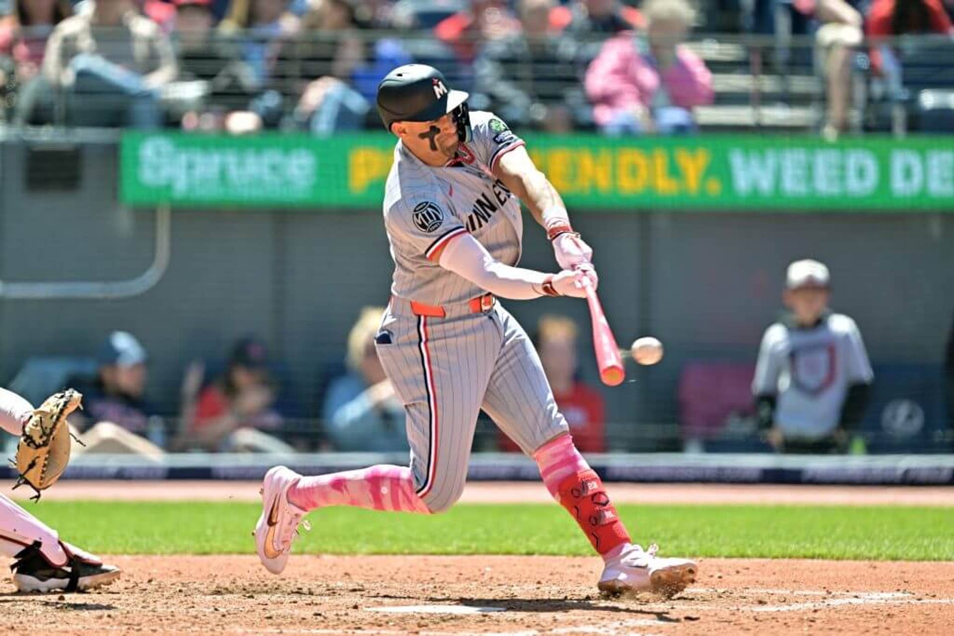 Royce Lewis makes contact at the plate in May 2026.