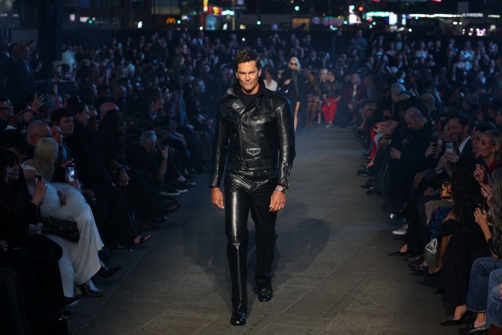 US former football player Tom Brady walks the runway during the Gucci Cruise 2027 collection fashion show at Times Square in New York on May 16, 2026.