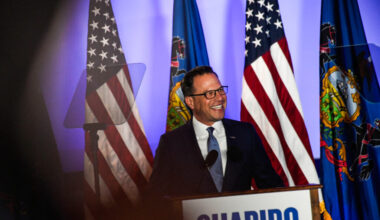 Gov. Josh Shapiro speaks during a primary election night event on May 19 in Warminster, Pa. Credit: Matthew Hatcher/Getty Images