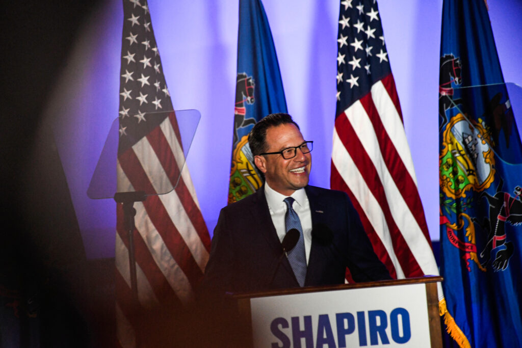 Gov. Josh Shapiro speaks during a primary election night event on May 19 in Warminster, Pa. Credit: Matthew Hatcher/Getty Images
