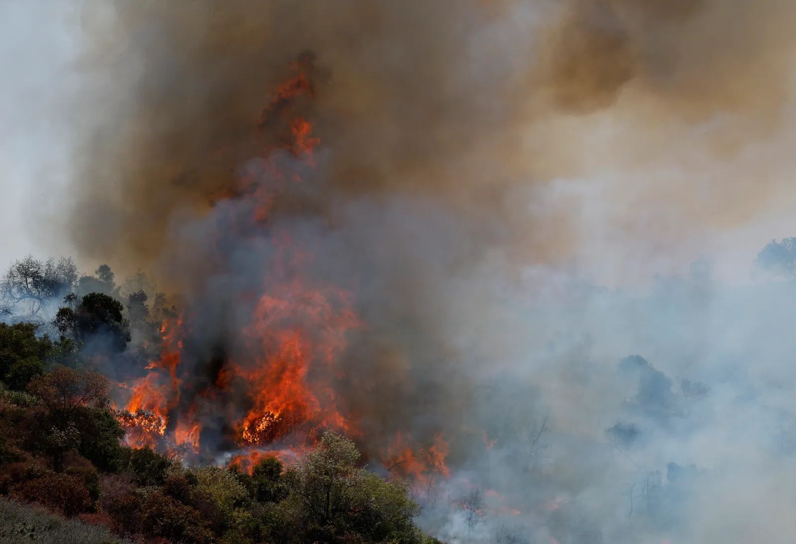 The Sandy Fire tears through heavy brush on May 18 in Simi Valley, California. Several states face an above-average risk of wildfires this summer, including California.