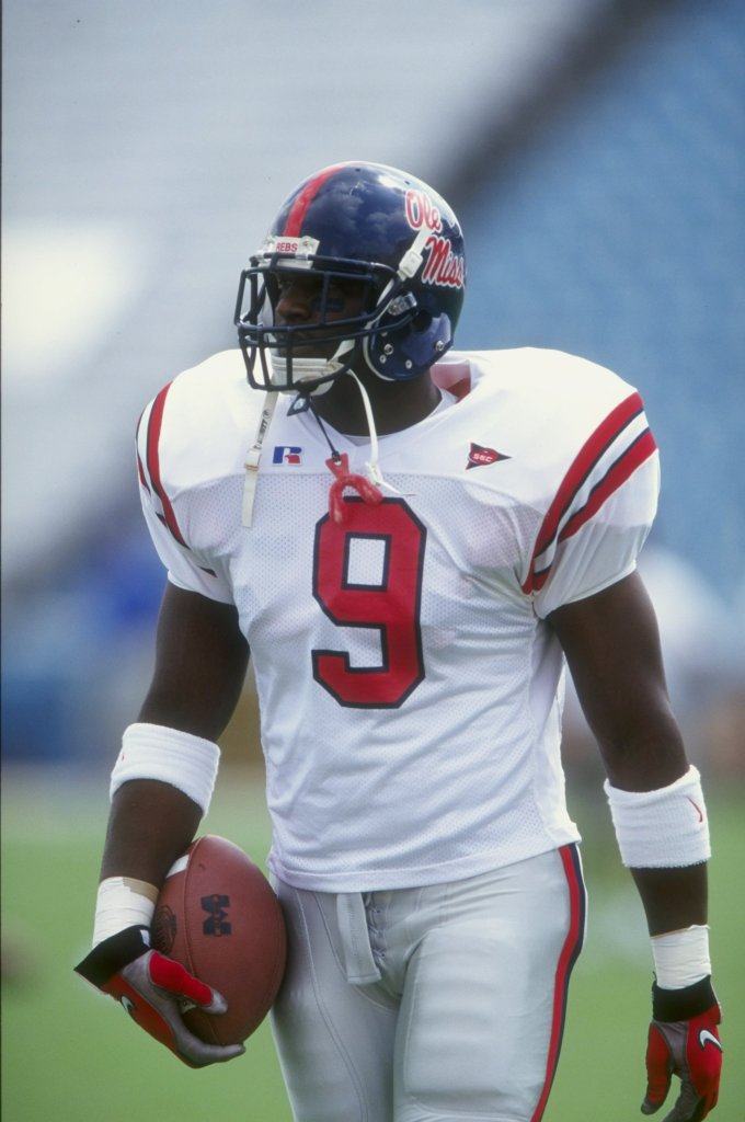 Tight end Rufus French #9 of the Mississippi Rebels looks on during the game against the SMU Mustangs at the Cotton Bowl in Dallas, Texas. The Rebels defeated the Mustangs 48-41. 