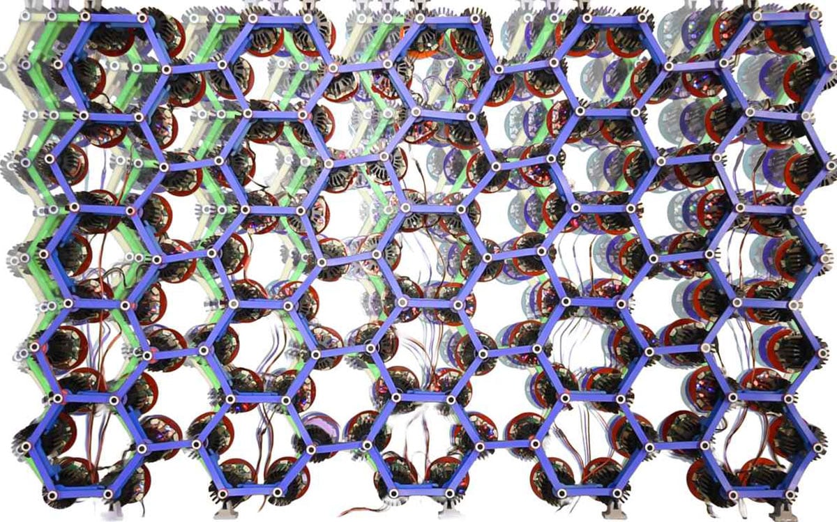 Hexagonal Active Metamaterial Lattice Demonstrates Collective Motion and Elasticity Properties