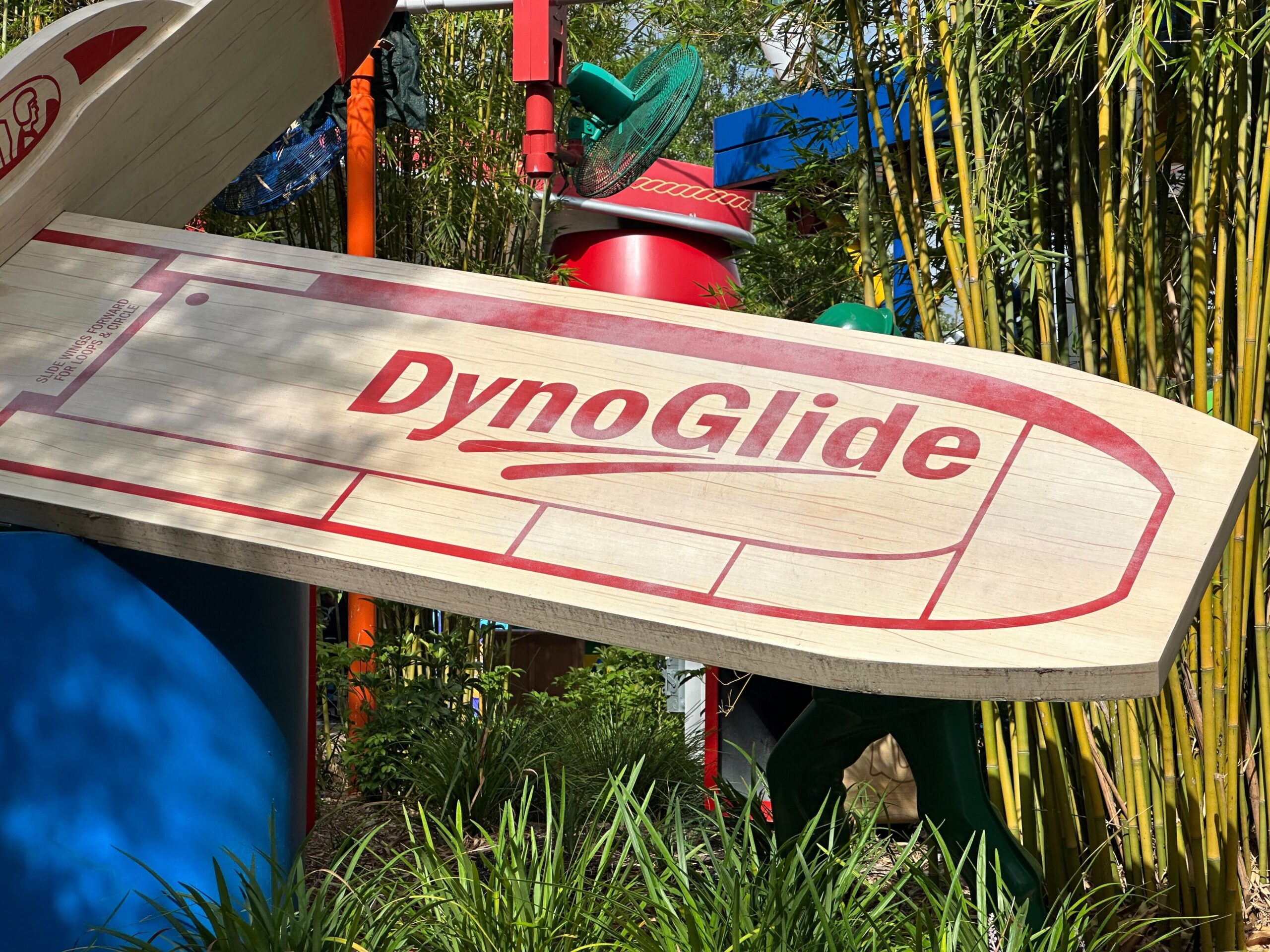 Glider at Toy Story Land beginning to show signs of natural weathering and aging at Hollywood Studios