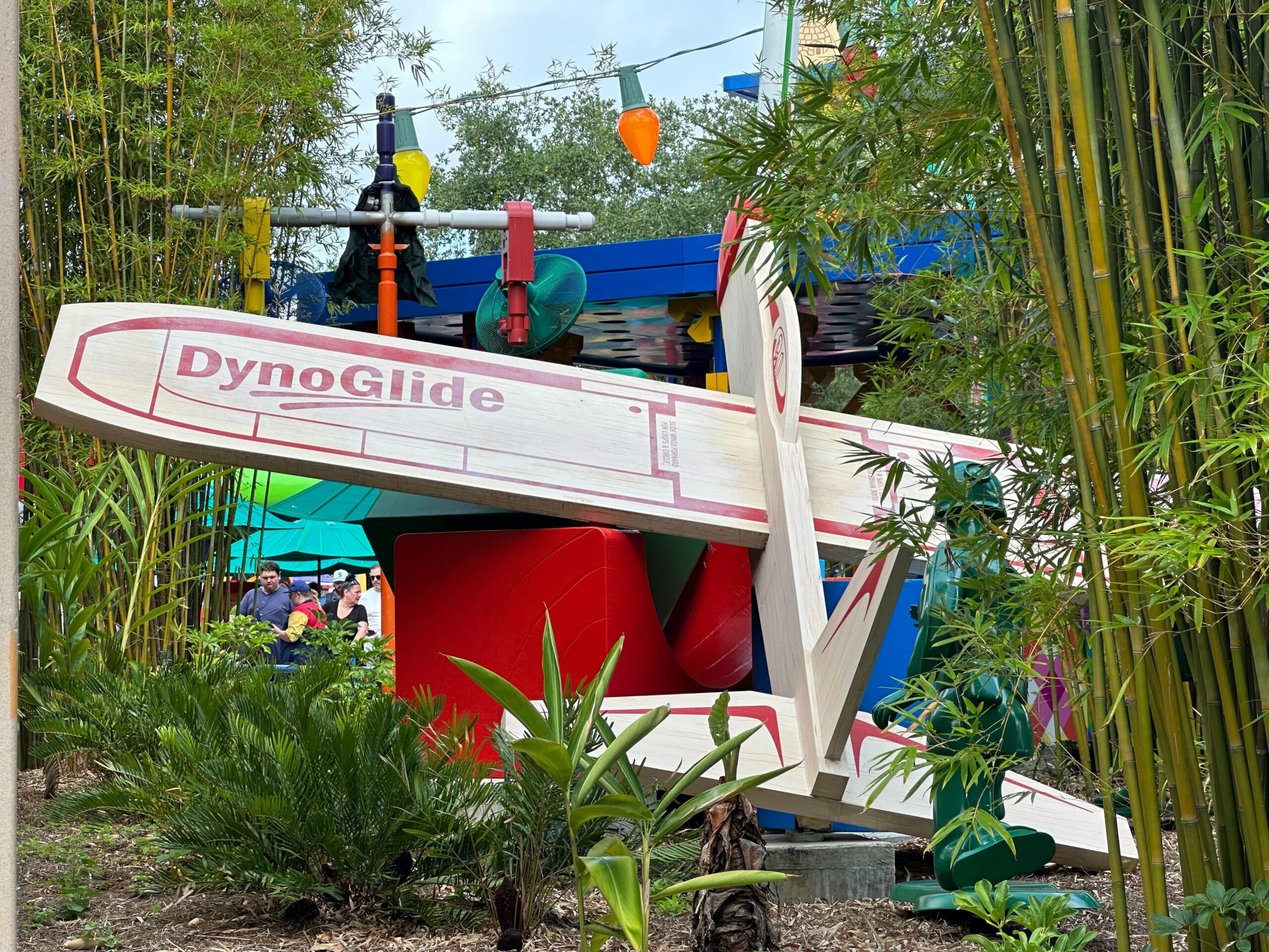 Glider at Toy Story Land beginning to show signs of natural weathering and aging at Hollywood Studios