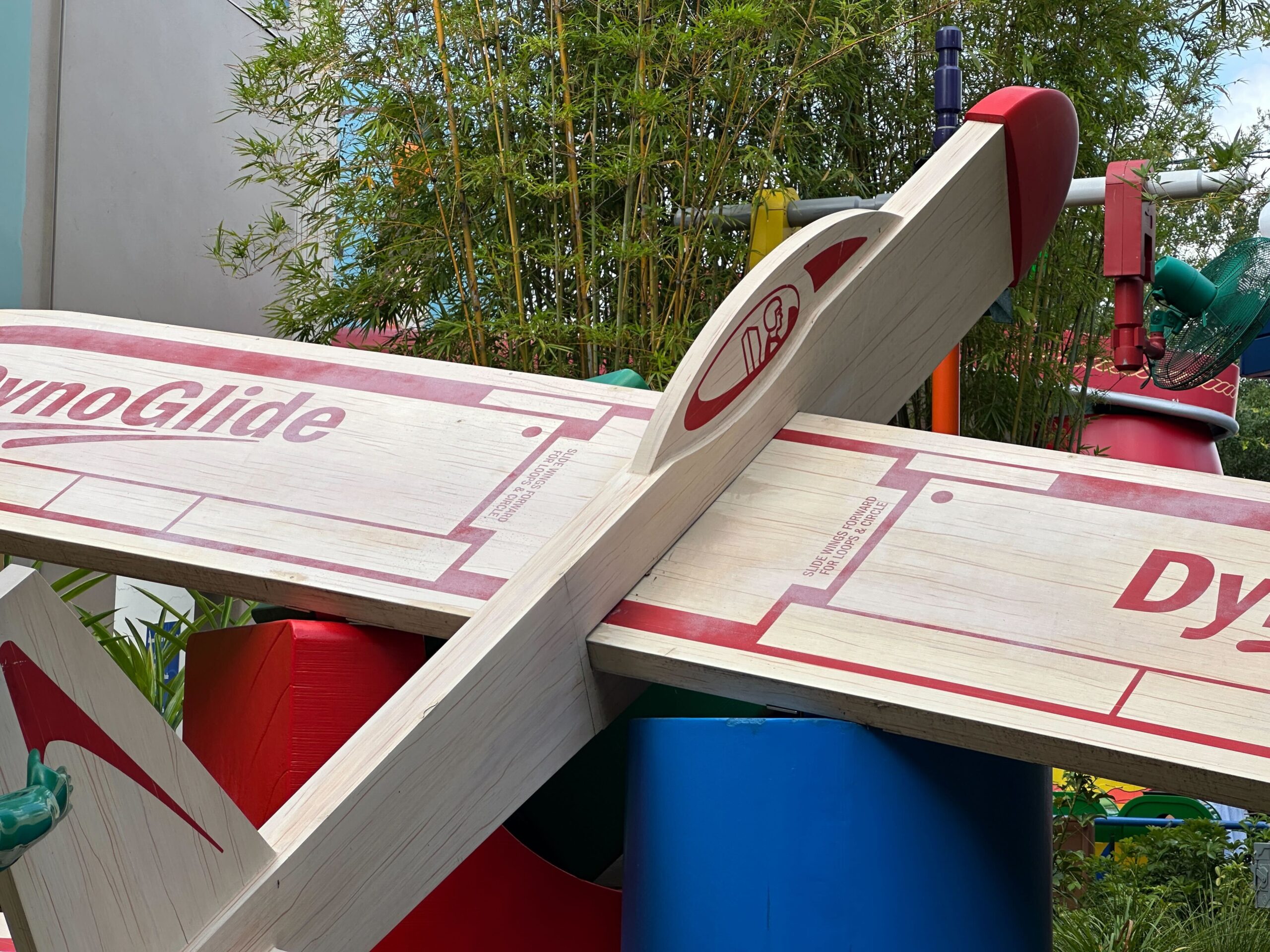 Glider at Toy Story Land beginning to show signs of natural weathering and aging at Hollywood Studios