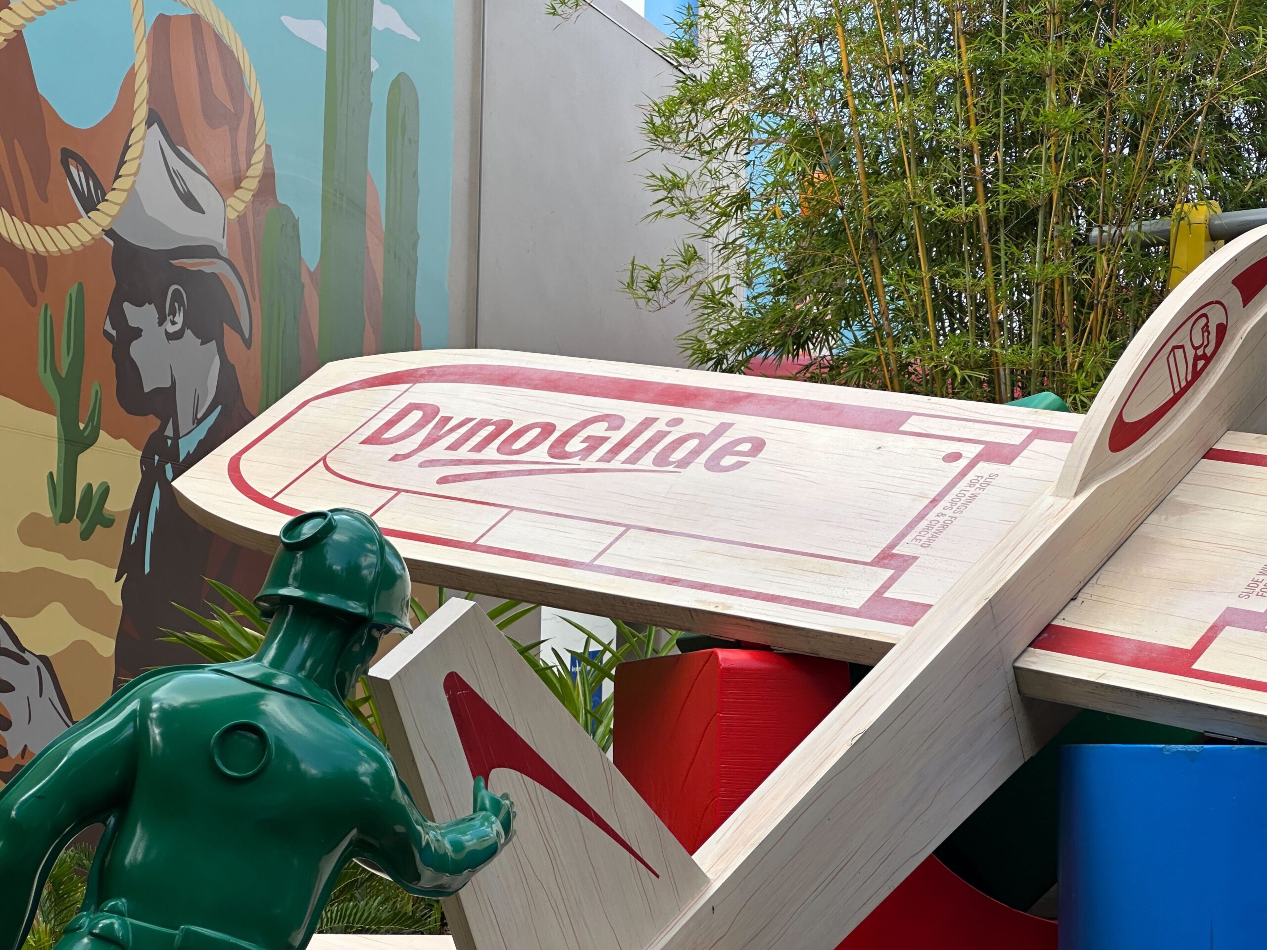 Glider at Toy Story Land beginning to show signs of natural weathering and aging at Hollywood Studios