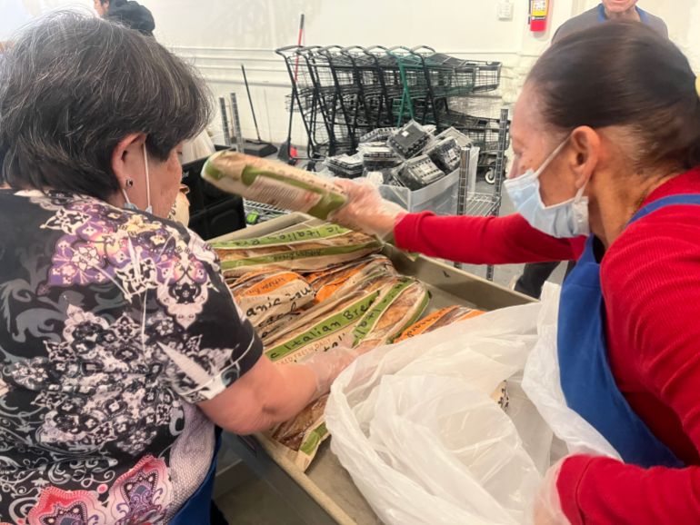 Food being given out at the La Ofrenda food bank in California, USA