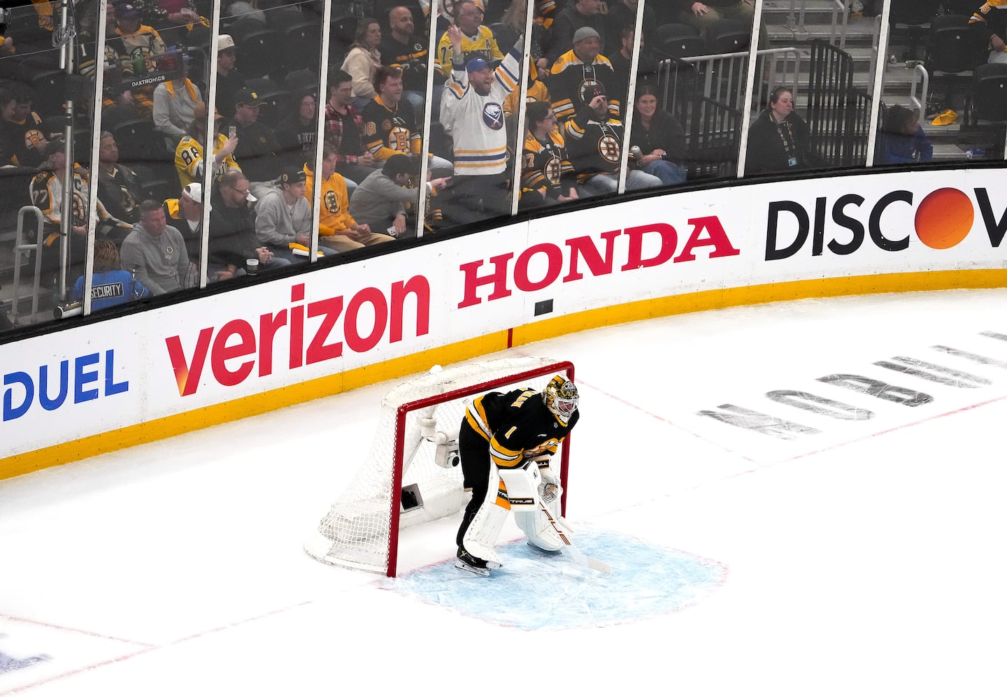 Jeremy Swayman had a resurgent season, but his team was left to watch the Sabres celebrate on its ice.