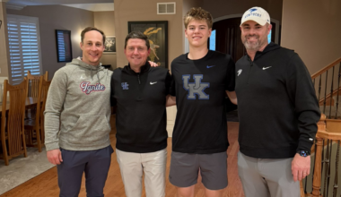 Kentucky head coach Will Stein works the headset during the Wildcats' spring game, via Jeff Drummond, KSR
