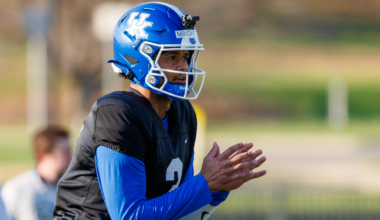 Kentucky quarterback Kenny Minchey takes a snap at spring practice, via Crawford Ifland, KSR