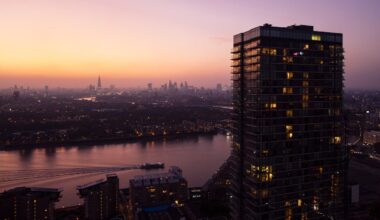 Elevated view over city of London skyline