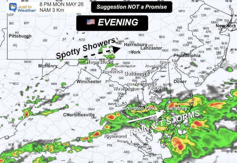 May 25 weather rain radar forecast NAM 3Km Model Monday 8 PM