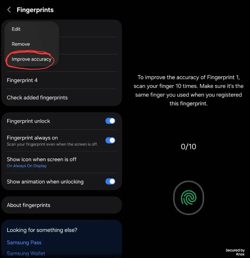 New Improve accuracy option in Fingerprint settings window.