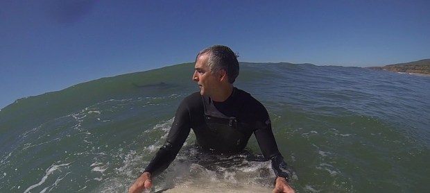 In 2017, David Woodward captured a shark behind him while surfing off San Onofre State Beach on his GoPro camera. (Photo courtesy of Woodward)
