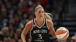 FILE — Portland Fire guard Sarah Ashlee Barker, shown in this May 9, 2026 file photo, helped fuel a 12-point run in the 4th quarter to send New York to its 3rd straight loss.