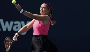 Jelena Ostapenko in action at the WTA Eastbourne International.