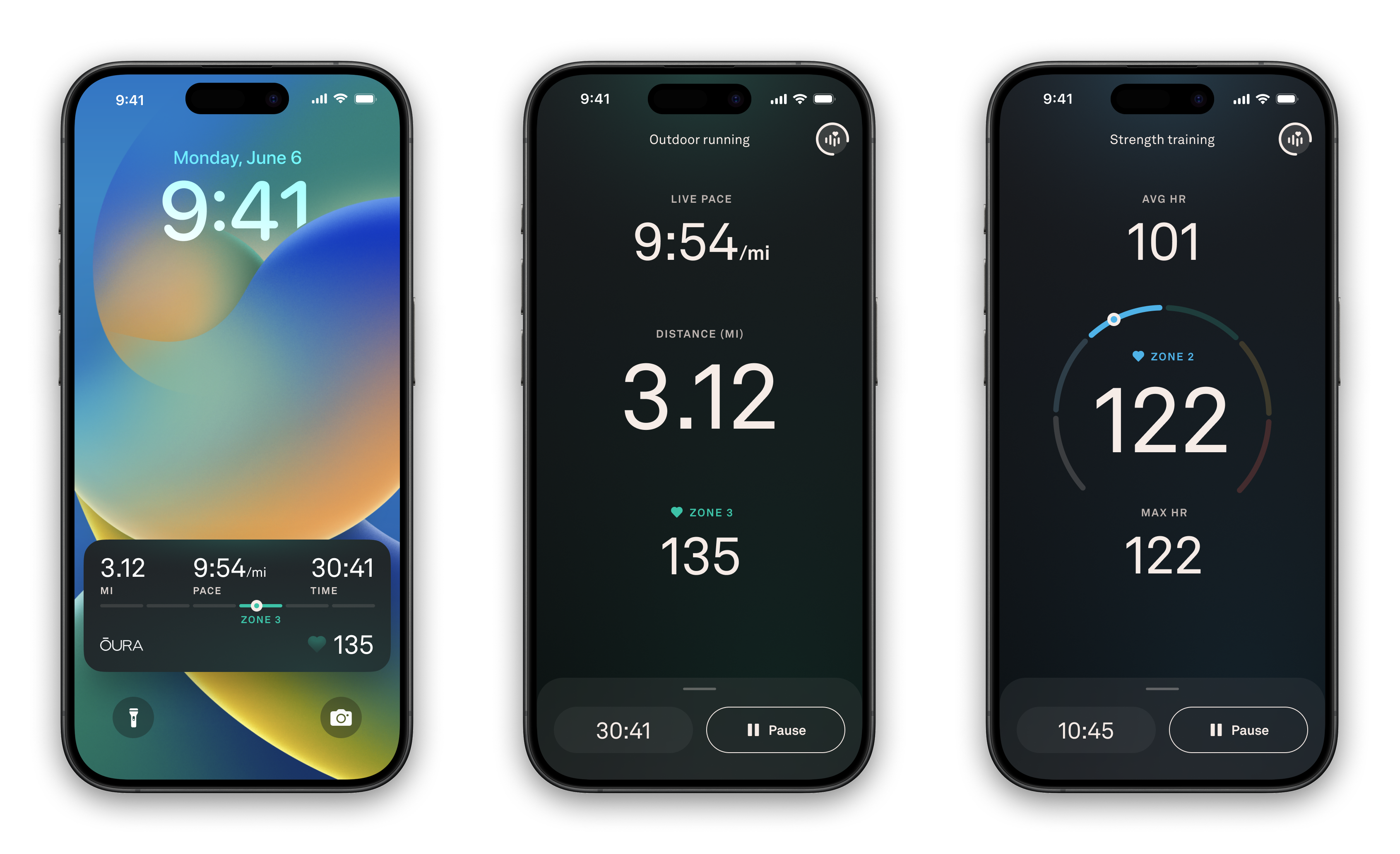 Live activity tracking UI screens in the Oura App