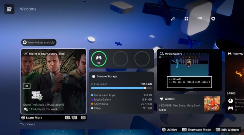 A PS5 home screen shows player count rankings.