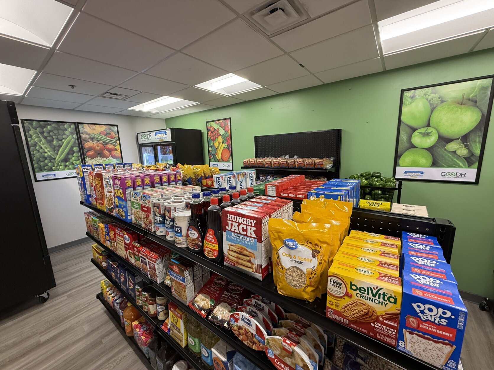 Variety of food available at the Goodr Free Grocery Store