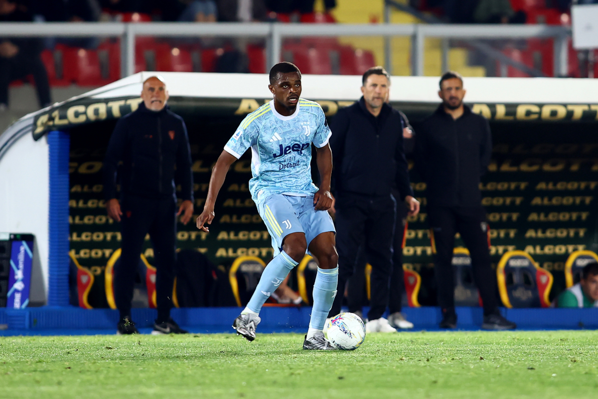 LECCE, ITALY - MAY 09: Pierre Kalulu of Juventus FC during the Serie A match between US Lecce and Juventus FC at Stadio Via del Mare on May 09, 2026 in Lecce, Italy. (Photo by Maurizio Lagana/Getty Images)